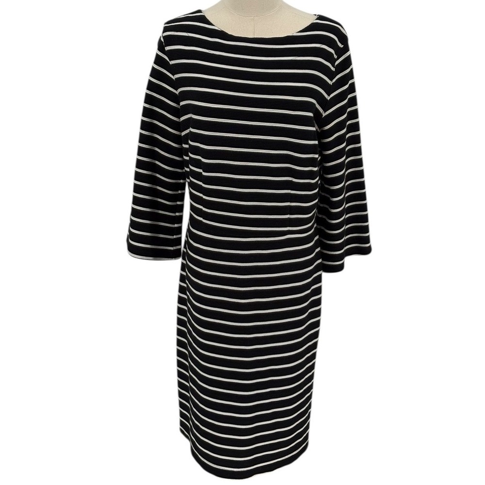 Old‎ Navy Womens Black White Striped Boat Neck 3/4 Sleeve Midi Dress Size L